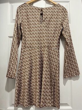 Dynamite Brown & White Long Sleeve Patterned Dress
